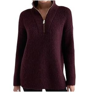 Express London Oversized Tunic Sweater – Purple with Gold Zip – Women’s Medium